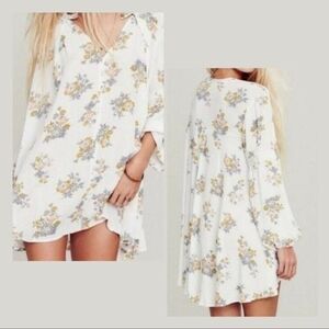 Free People Retro Tree Swing Tunic Mini Dress White Gardenia Print Size XS